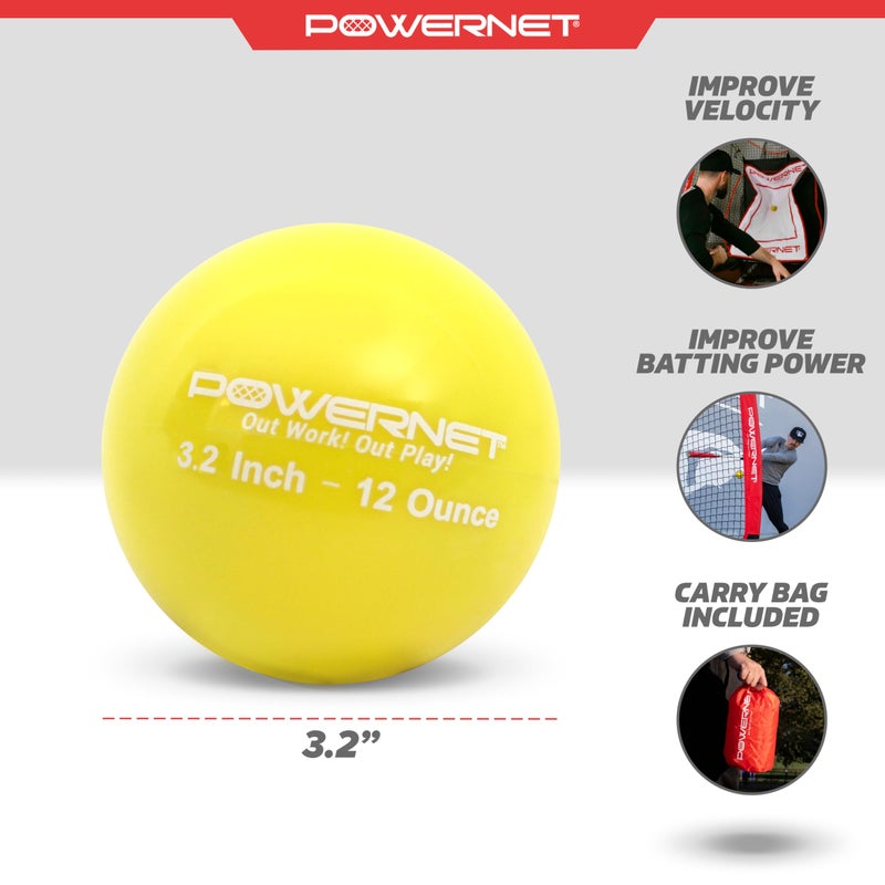 PowerNet 3.2" 6 Pack Weighted Training Balls for Hitting Batting, Build Strength & Muscle, Improve Technique, Training Equipment for Throwing, Softball Size (12 oz - Yellow) - Image 3